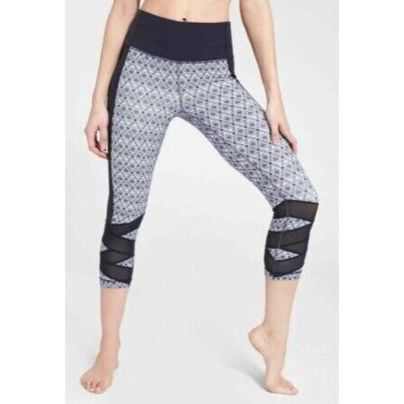 Athleta Pants - Athleta Leggings Womens S Blue Mosaic Mantra Mesh Capri Activewear Stretch Yoga